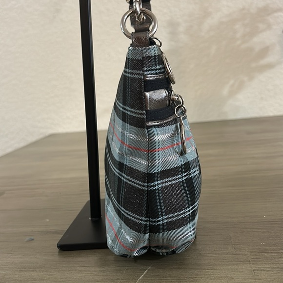 COACH POPPY Blue Plaid Silver Metallic Graffiti Purse Vintage - Picture 6 of 12